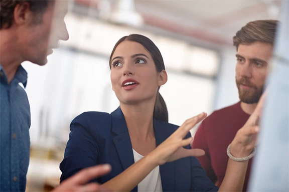 woman explaining to group